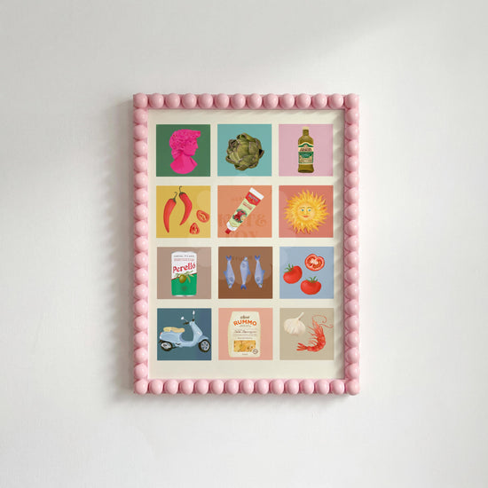 Italian Summer Art Print: Colourful Handrawn Illustration, Bedroom, Kitchen, Hallway, Colourful