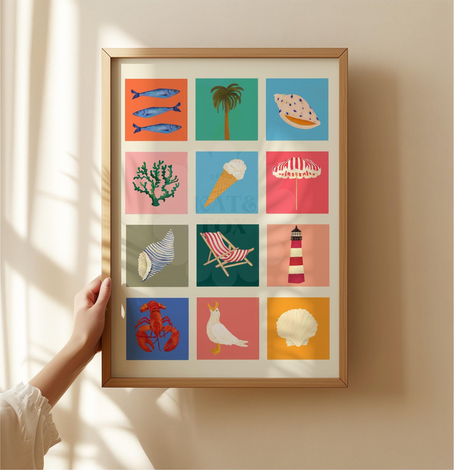 Seaside Art Print: Colourful Handrawn Illustration, Bedroom, Bathroom,, Hallway, Colourful