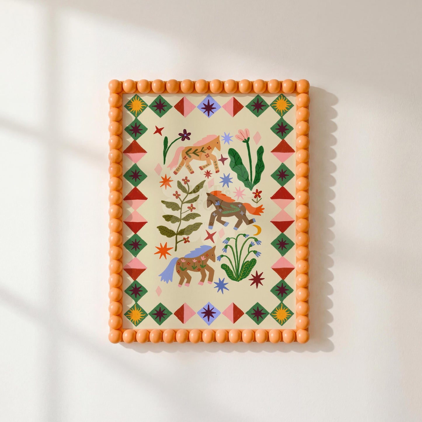 Folk Horses Illustration: Colour Pop Nursery Art Print