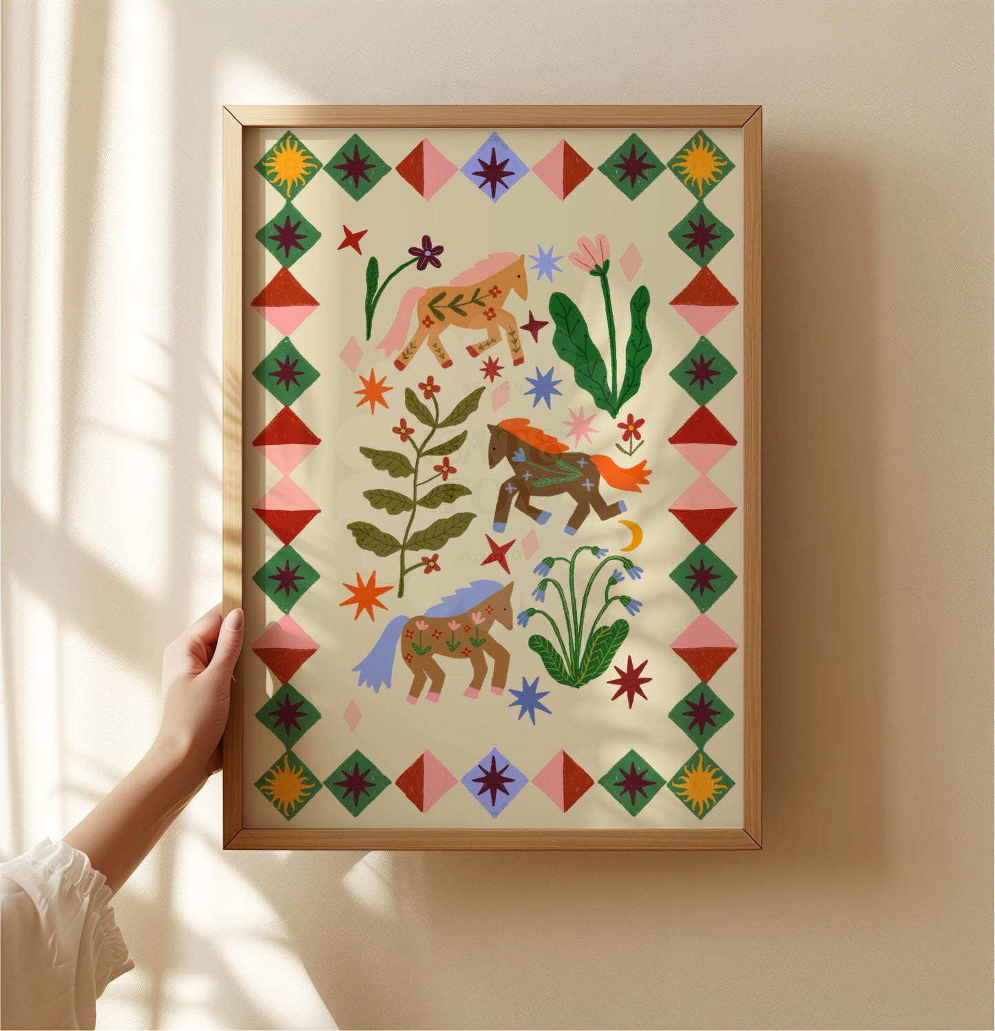 Folk Horses Illustration: Colour Pop Nursery Art Print