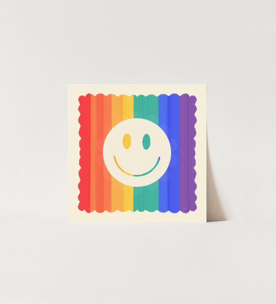 Rainbow Smiley Face Art Print: Dopamine Decor, Maximalist Wall Art