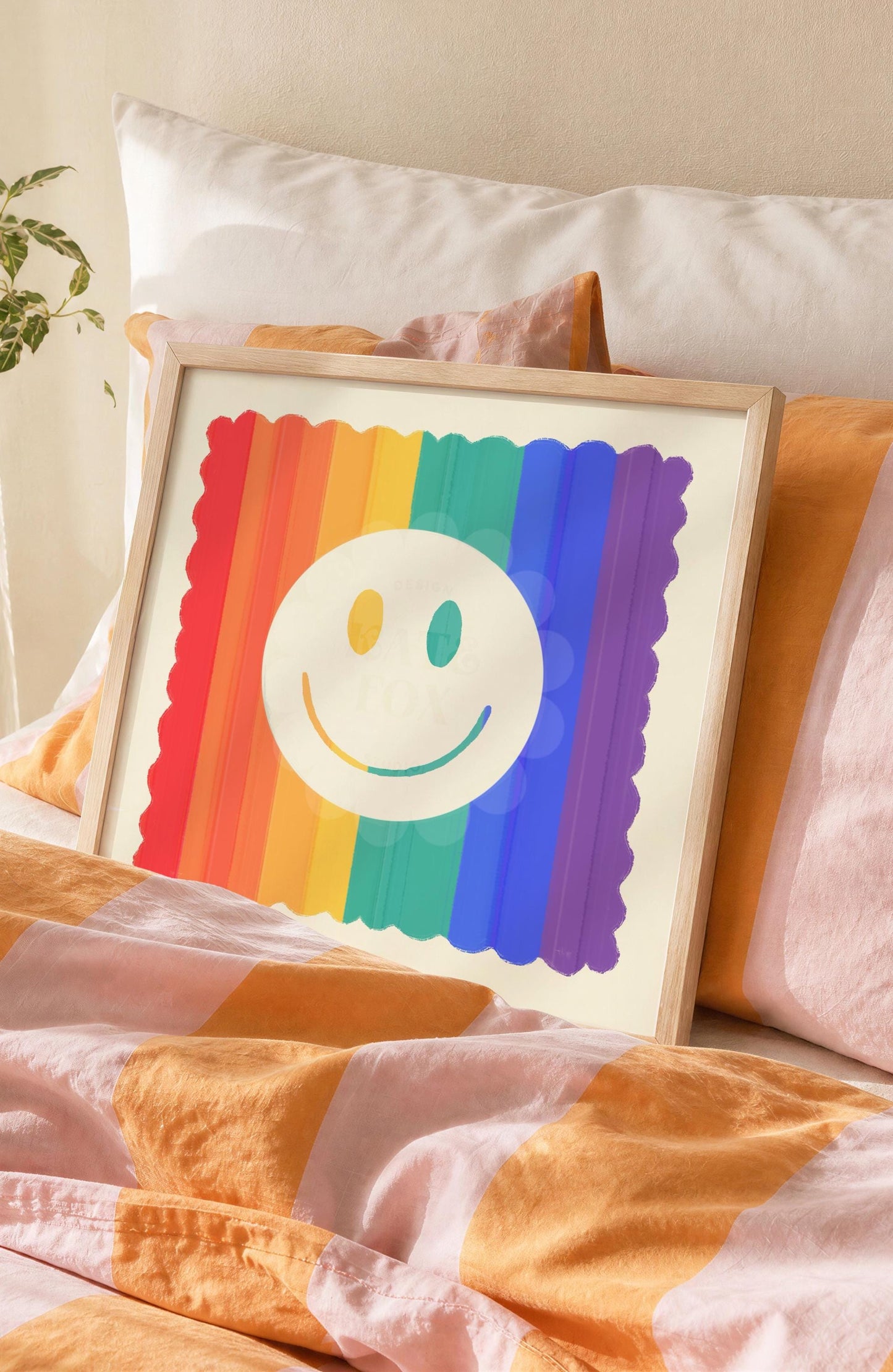 Rainbow Smiley Face Art Print: Dopamine Decor, Maximalist Wall Art