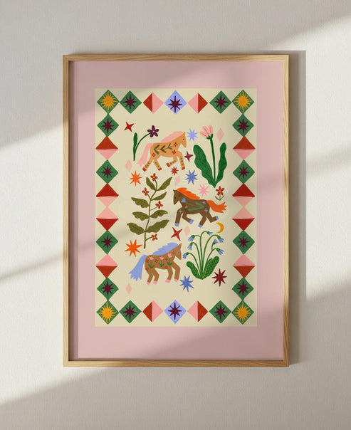 Folk Horses Illustration: Colour Pop Nursery Art Print