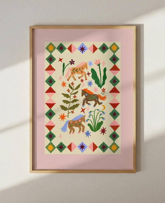 Folk Horses Illustration: Colour Pop Nursery Art Print
