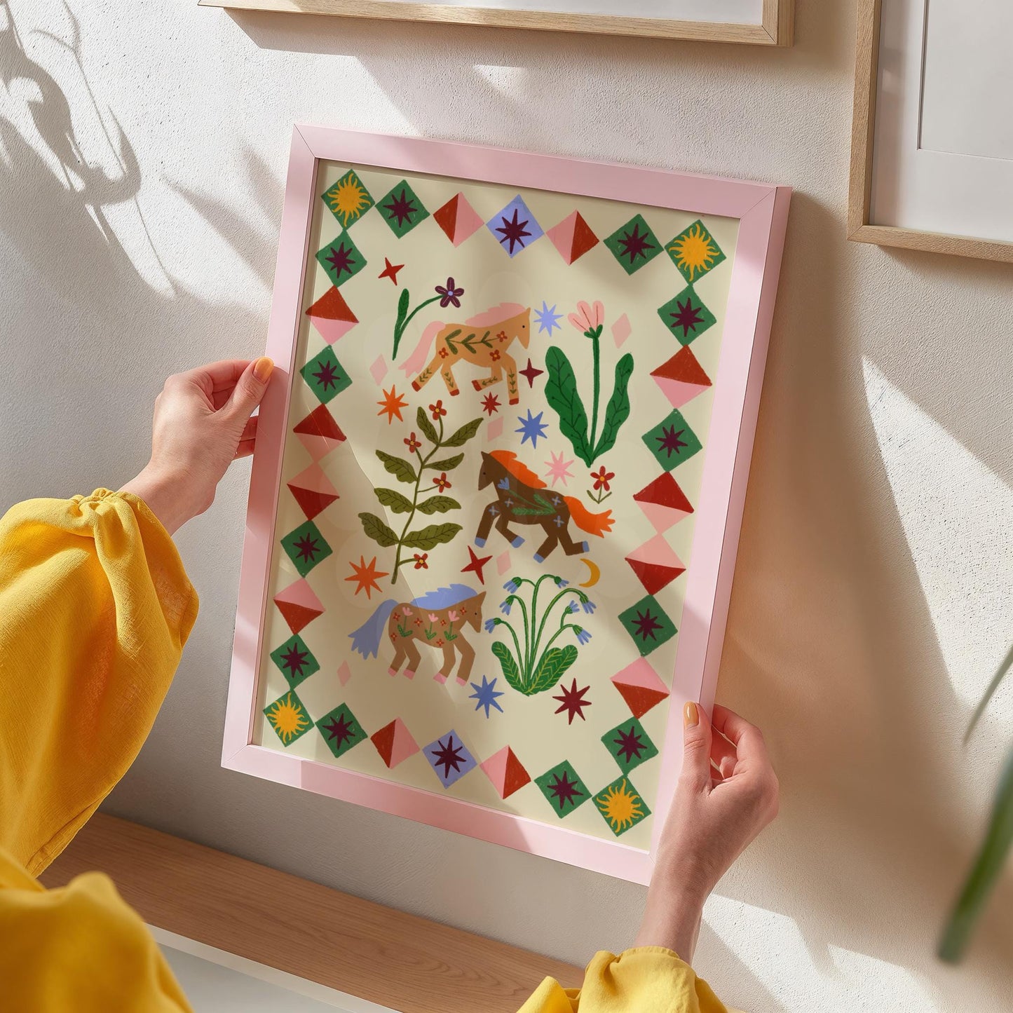 Folk Horses Illustration: Colour Pop Nursery Art Print