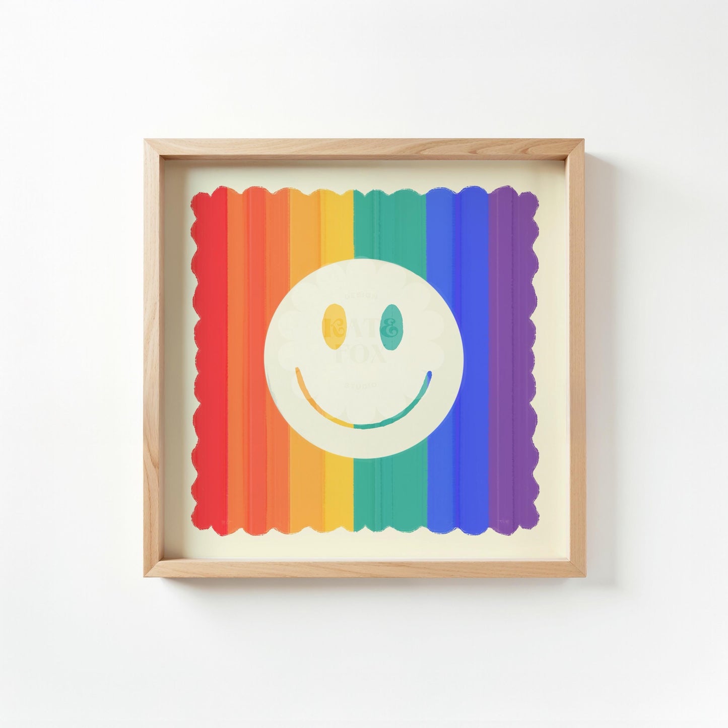 Rainbow Smiley Face Art Print: Dopamine Decor, Maximalist Wall Art