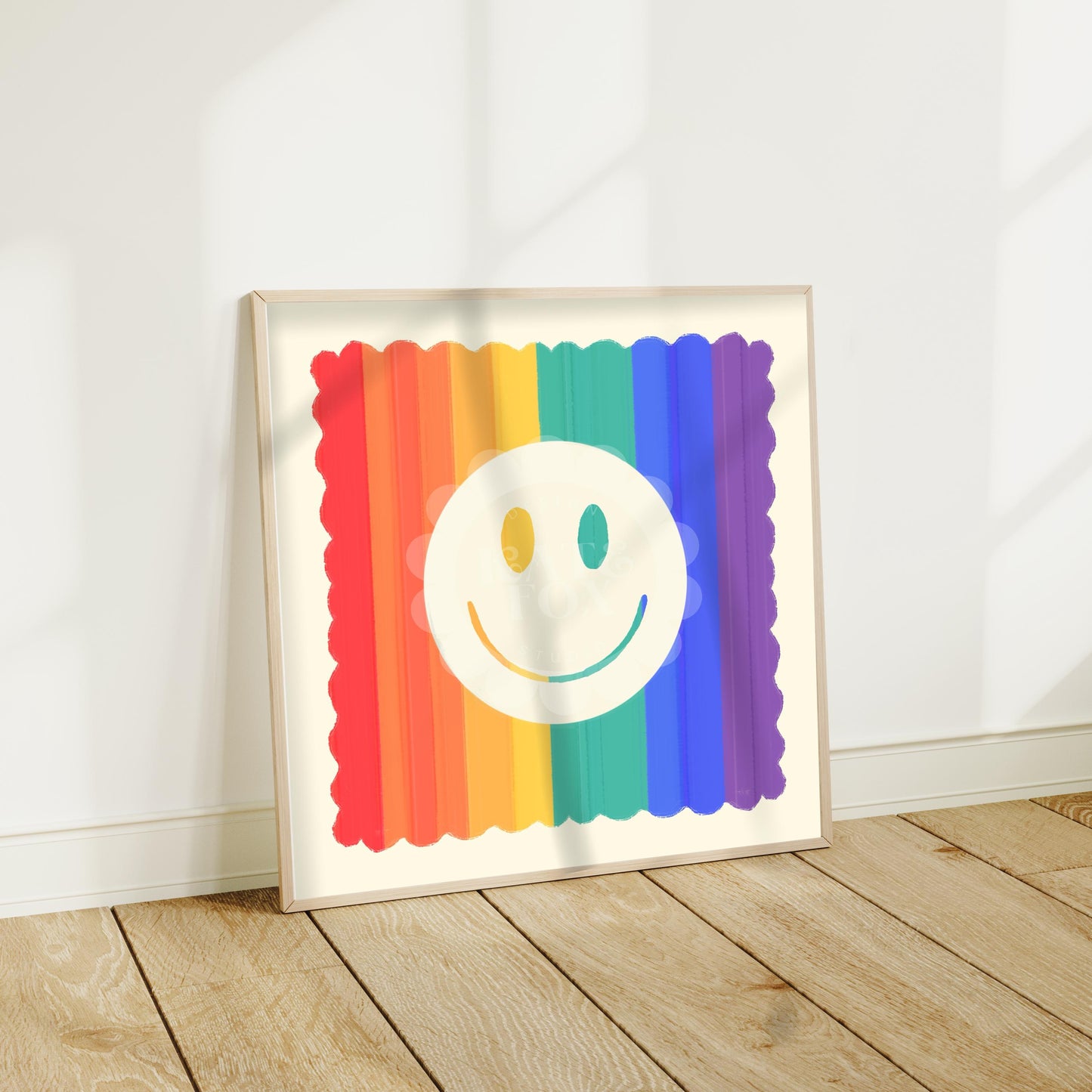 Rainbow Smiley Face Art Print: Dopamine Decor, Maximalist Wall Art