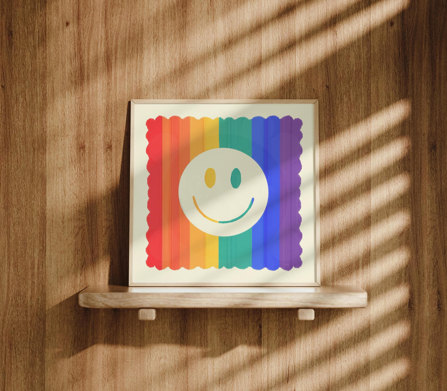 Rainbow Smiley Face Art Print: Dopamine Decor, Maximalist Wall Art