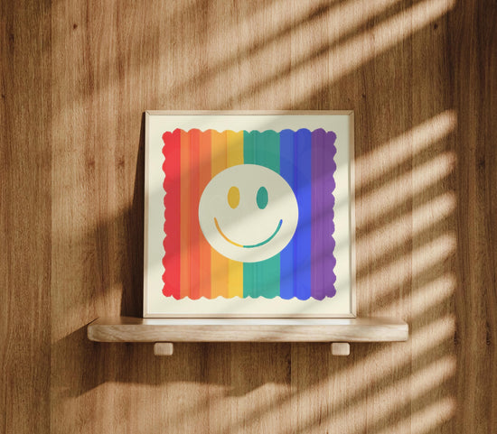 Rainbow Smiley Face Art Print: Dopamine Decor, Maximalist Wall Art