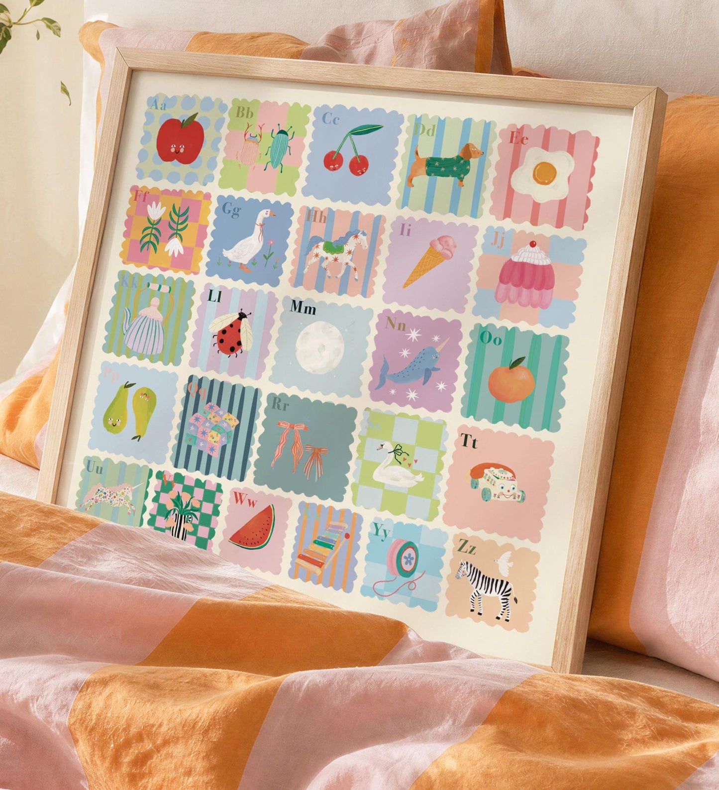 Kids Square Alphabet Print, A-Z, Pastel, Kids, Wall Art