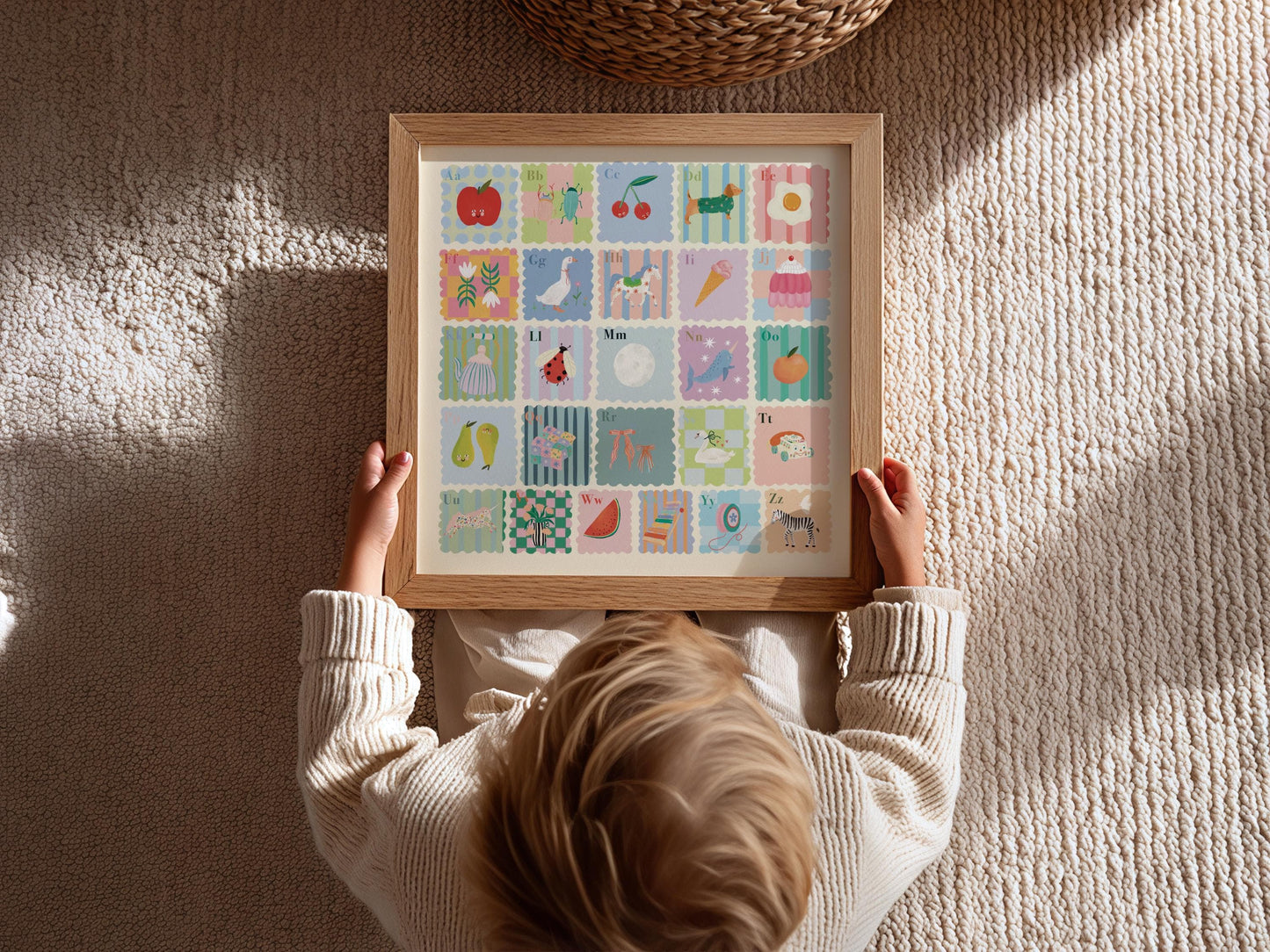 Kids Square Alphabet Print, A-Z, Pastel, Kids, Wall Art