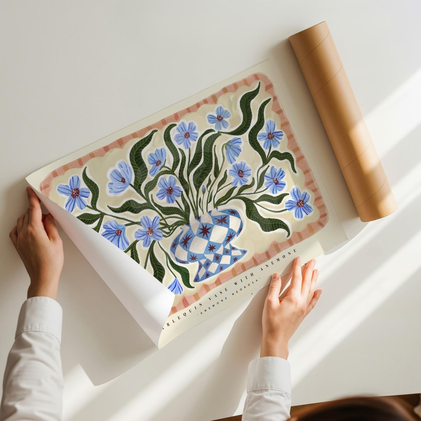 Harlequin Vasr Art Print: KateFoxDesign blue Floral Wall Art Landscape, Eclectic, Boho,