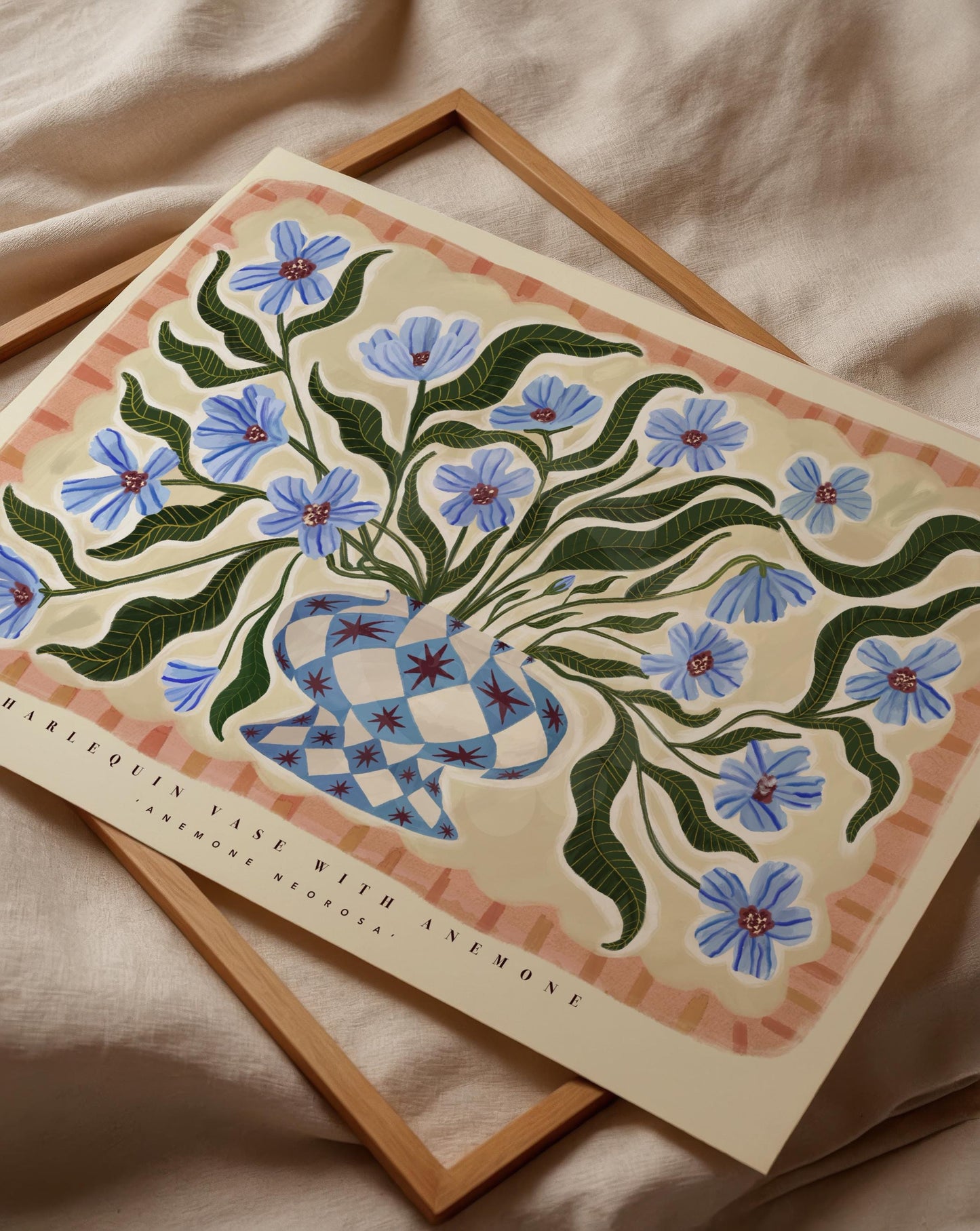Harlequin Vasr Art Print: KateFoxDesign blue Floral Wall Art Landscape, Eclectic, Boho,