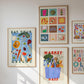 Hand Drawn Market Days Art Print: Colourful Fruit Market Decor, Vegetable, Stripes,