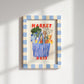 Hand Drawn Market Days Art Print: Colourful Fruit Market Decor, Vegetable, Stripes,