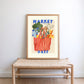 Hand Drawn Market Days Art Print Red: Colourful Fruit Market Decor, Vegetable, Stripes,