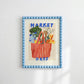 Hand Drawn Market Days Art Print Red: Colourful Fruit Market Decor, Vegetable, Stripes,