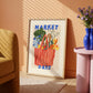 Hand Drawn Market Days Art Print Red: Colourful Fruit Market Decor, Vegetable, Stripes,