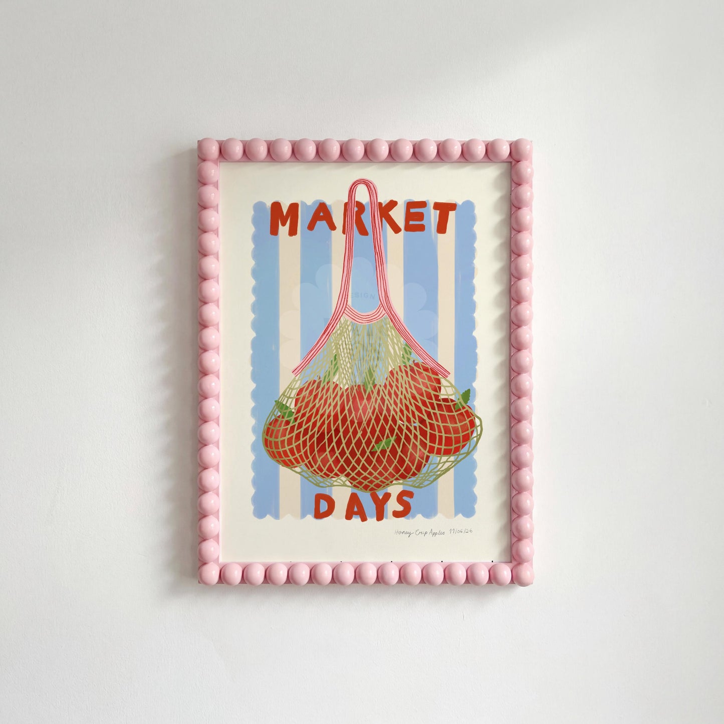 Hand Drawn Market Days Art Apple Print: Colourful Fruit Market Decor, Vegetable, Stripes,