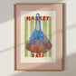 Hand Drawn Market Days Art Oranges Print: Colourful Fruit Market Decor, Vegetable, Stripes,