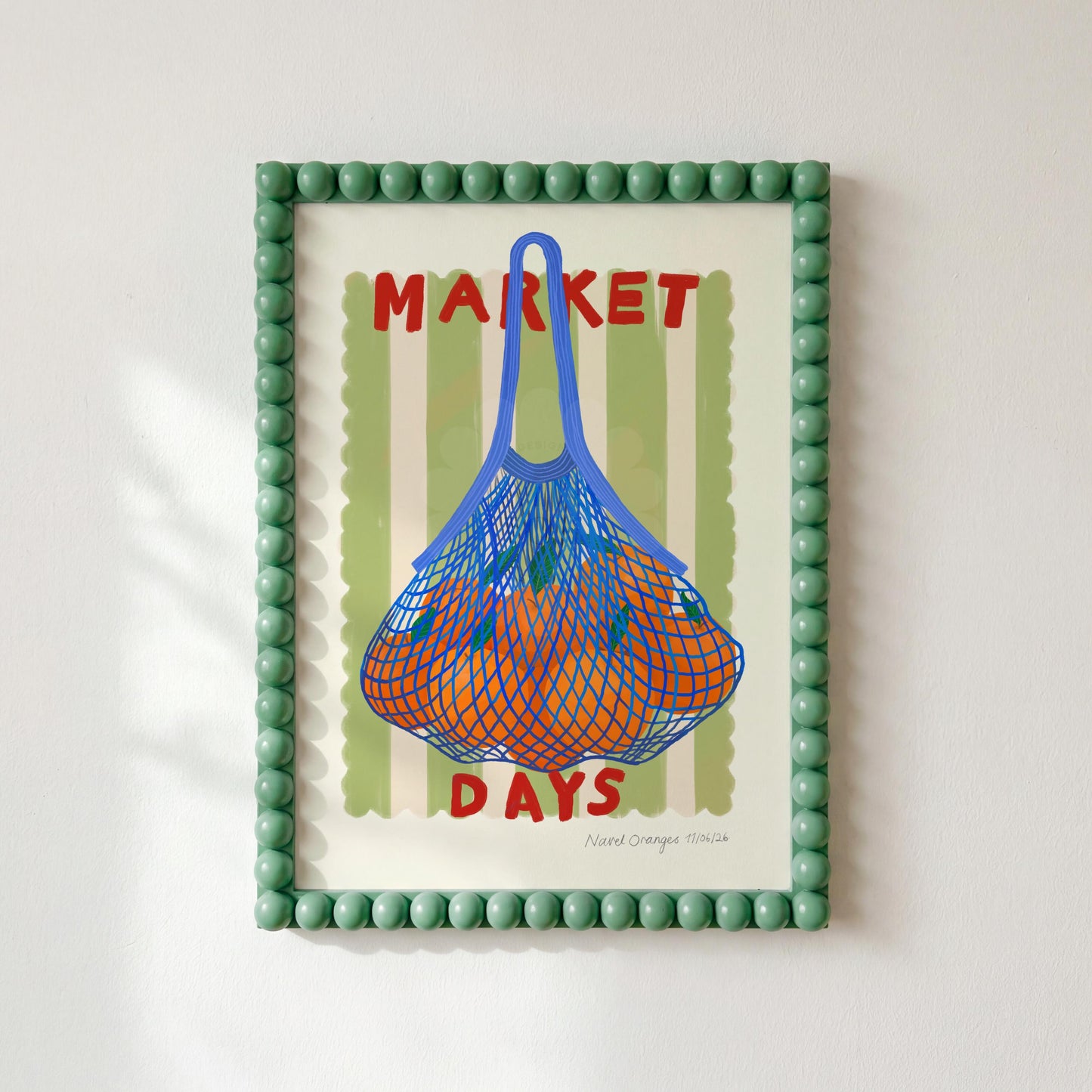 Hand Drawn Market Days Art Oranges Print: Colourful Fruit Market Decor, Vegetable, Stripes,