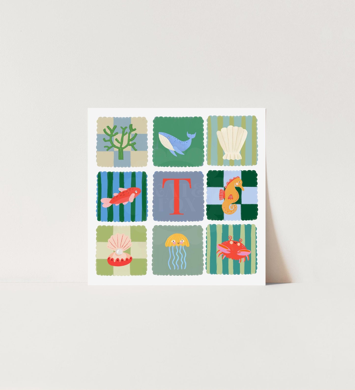 Personalized Ocean Letter Print: Colorful Kids Wall Art, Fish, Shell, Whale