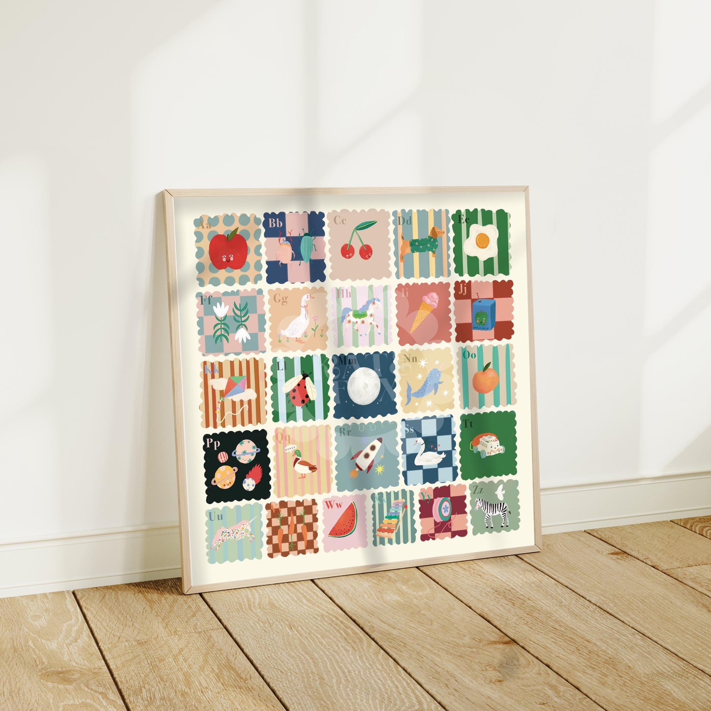 Kids Square Alphabet Print, A-Z, Cool, Kids, Wall Art