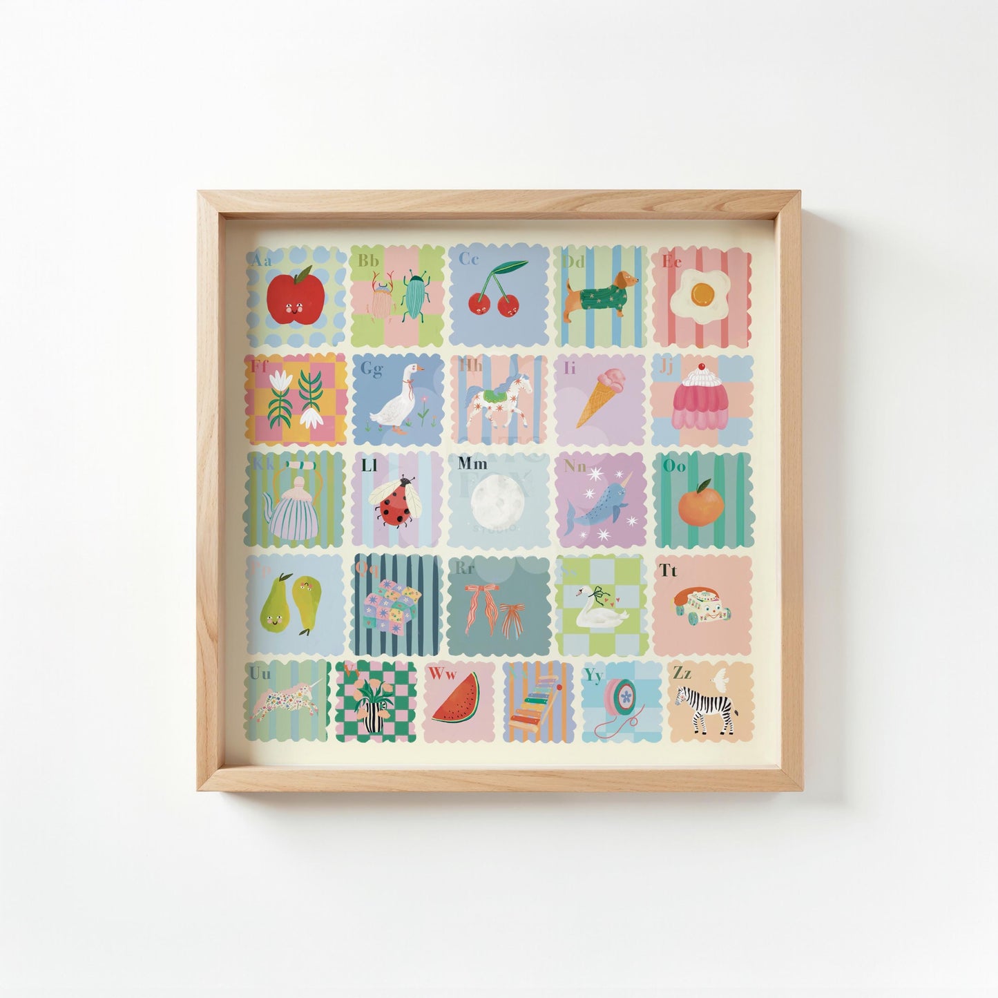 Kids Square Alphabet Print, A-Z, Pastel, Kids, Wall Art