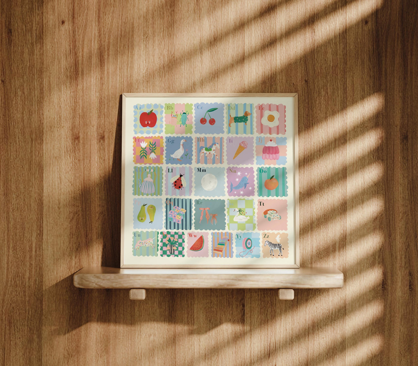 Kids Square Alphabet Print, A-Z, Pastel, Kids, Wall Art