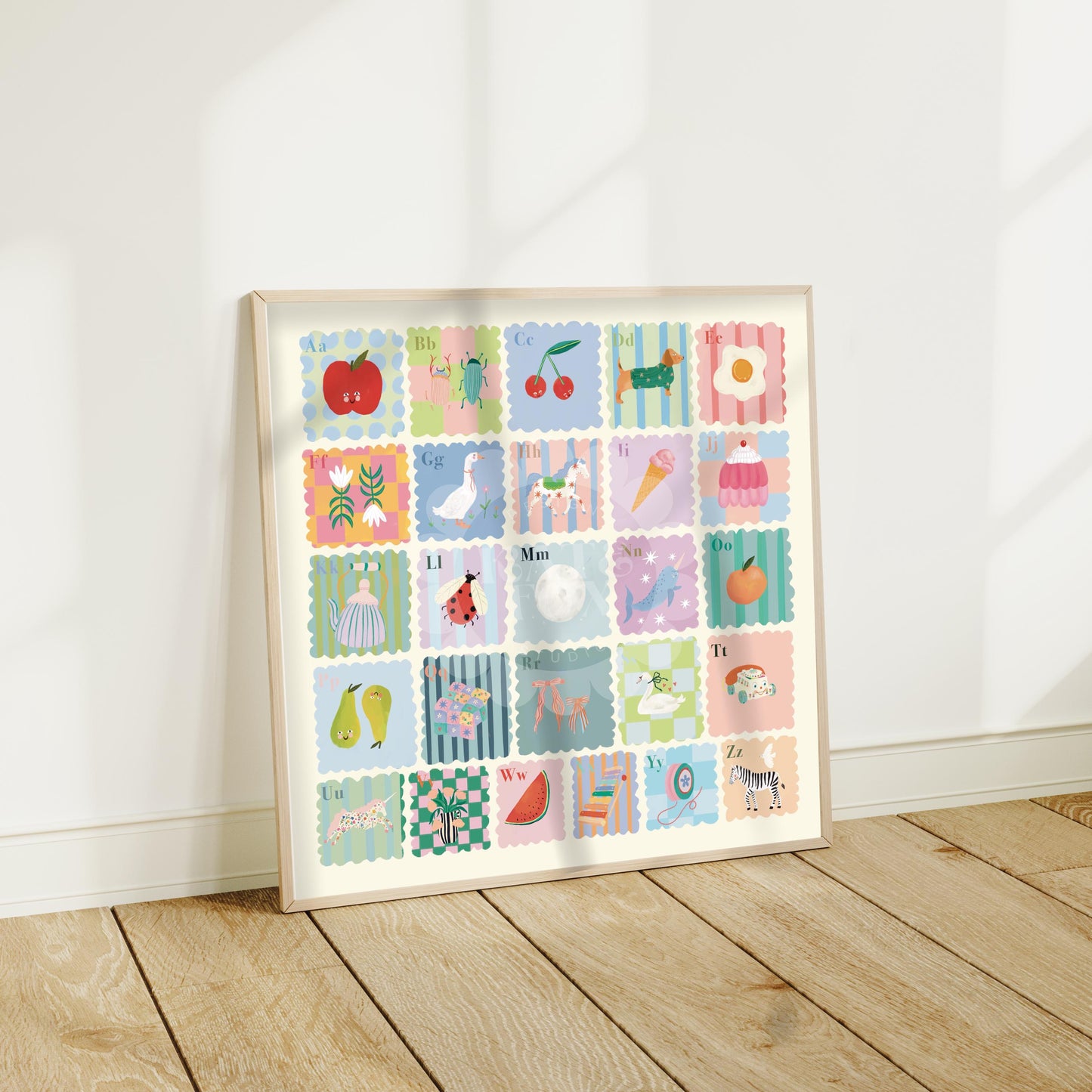 Kids Square Alphabet Print, A-Z, Pastel, Kids, Wall Art
