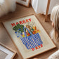 Hand Drawn Market Days Art Print: Colourful Fruit Market Decor, Vegetable, Stripes,