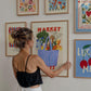 Hand Drawn Market Days Art Print: Colourful Fruit Market Decor, Vegetable, Stripes,