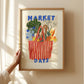 Hand Drawn Market Days Art Print Red: Colourful Fruit Market Decor, Vegetable, Stripes,