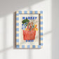 Hand Drawn Market Days Art Print Red: Colourful Fruit Market Decor, Vegetable, Stripes,