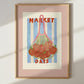 Hand Drawn Market Days Art Apple Print: Colourful Fruit Market Decor, Vegetable, Stripes,