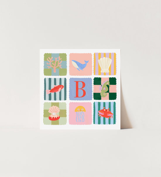 Pink Ocean Letter Print: Colorful Kids Wall Art, Fish, Shell, Whale