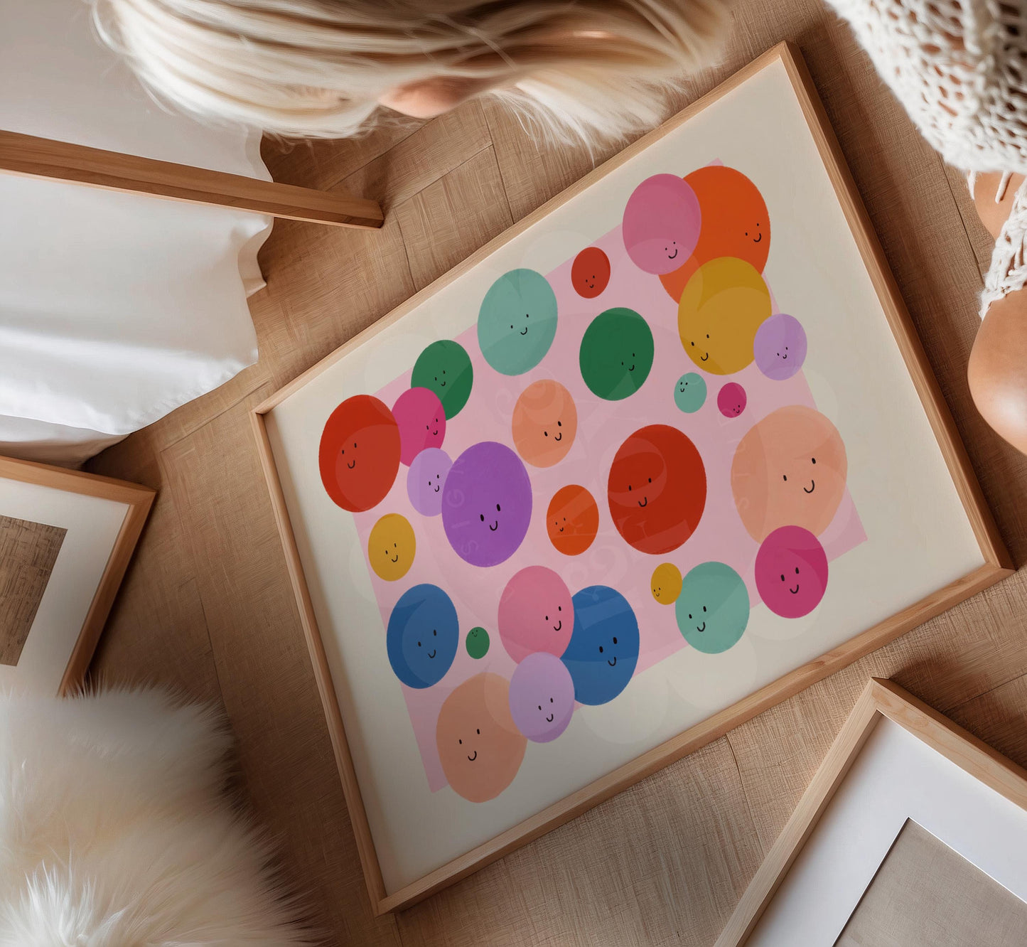 Landscape Smiley Face Print: Colorful Kids Room Art by KateFoxDesign