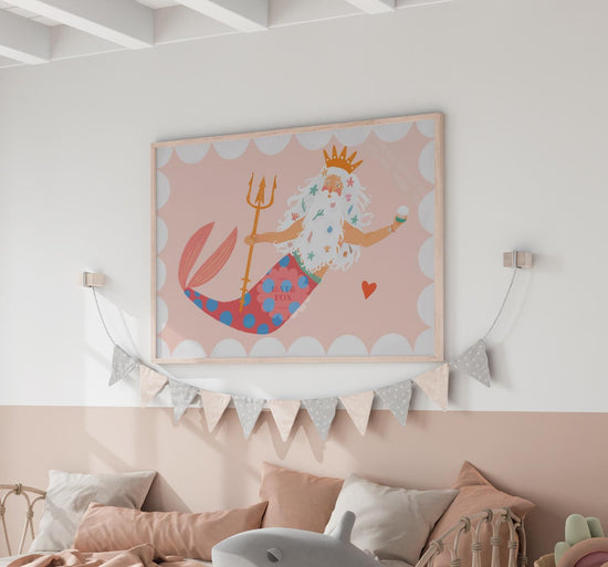 Merman Landscape Art Print: Colorful Kids Room Decor