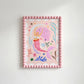 Mermaid with Pink Tail, Art Print: Colorful Kids Room Decor