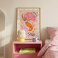 Orange Tail Mermaid Portrait Art Print: Colorful Kids Room Decor