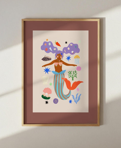 Cool Mermaid Art Print: Colorful Kids Room Decor