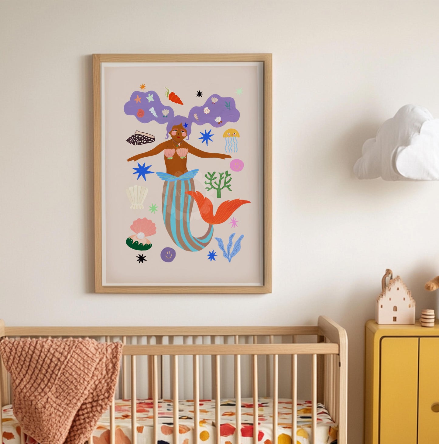 Cool Mermaid Art Print: Colorful Kids Room Decor