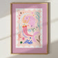 Mermaid with Pink Tail, Art Print: Colorful Kids Room Decor