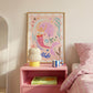 Mermaid with Pink Tail, Art Print: Colorful Kids Room Decor