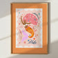 Orange Tail Mermaid Portrait Art Print: Colorful Kids Room Decor