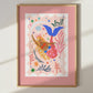 Mermaid with Red Tail, Art Print: Colorful Kids Room Decor