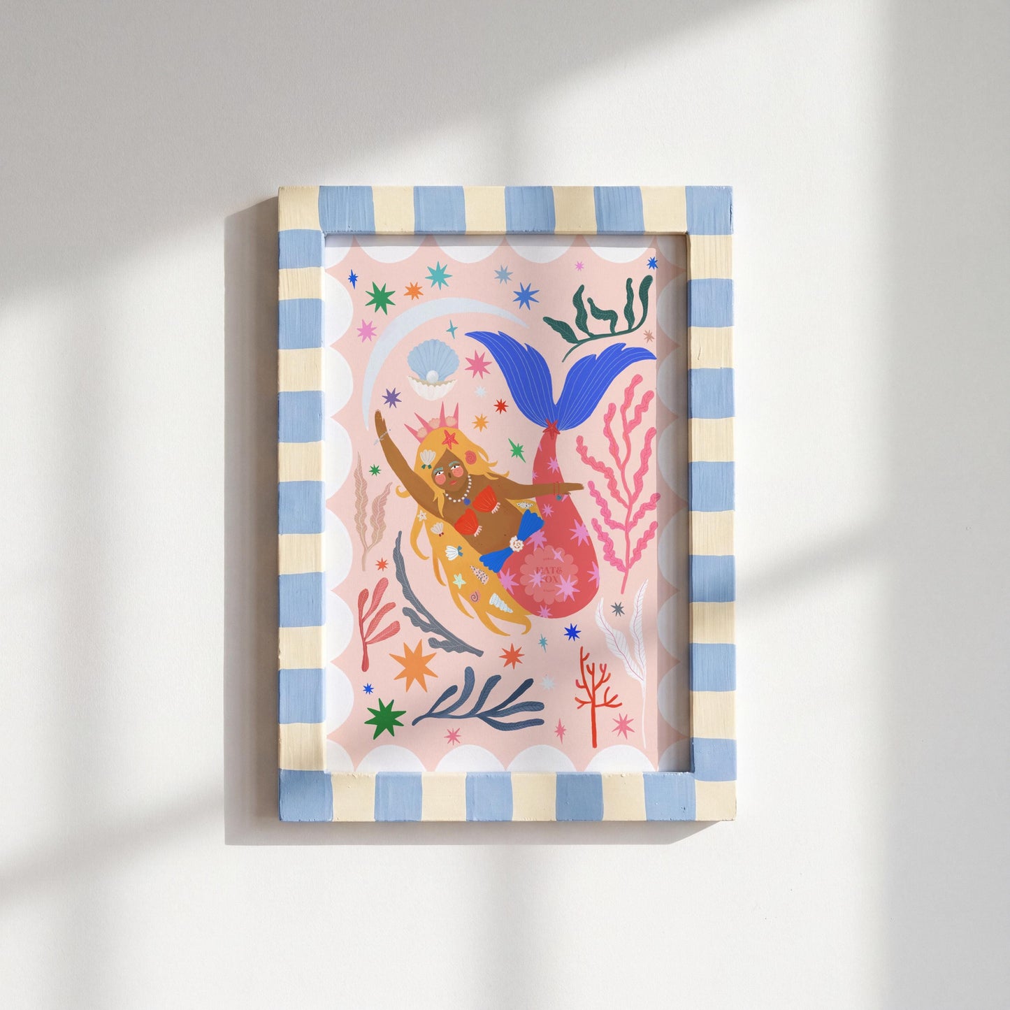 Mermaid with Red Tail, Art Print: Colorful Kids Room Decor