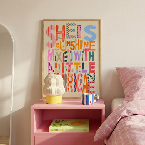 She is Sunshine Art Print: Colorful Typography, Positivity Wall Art, Hurricane