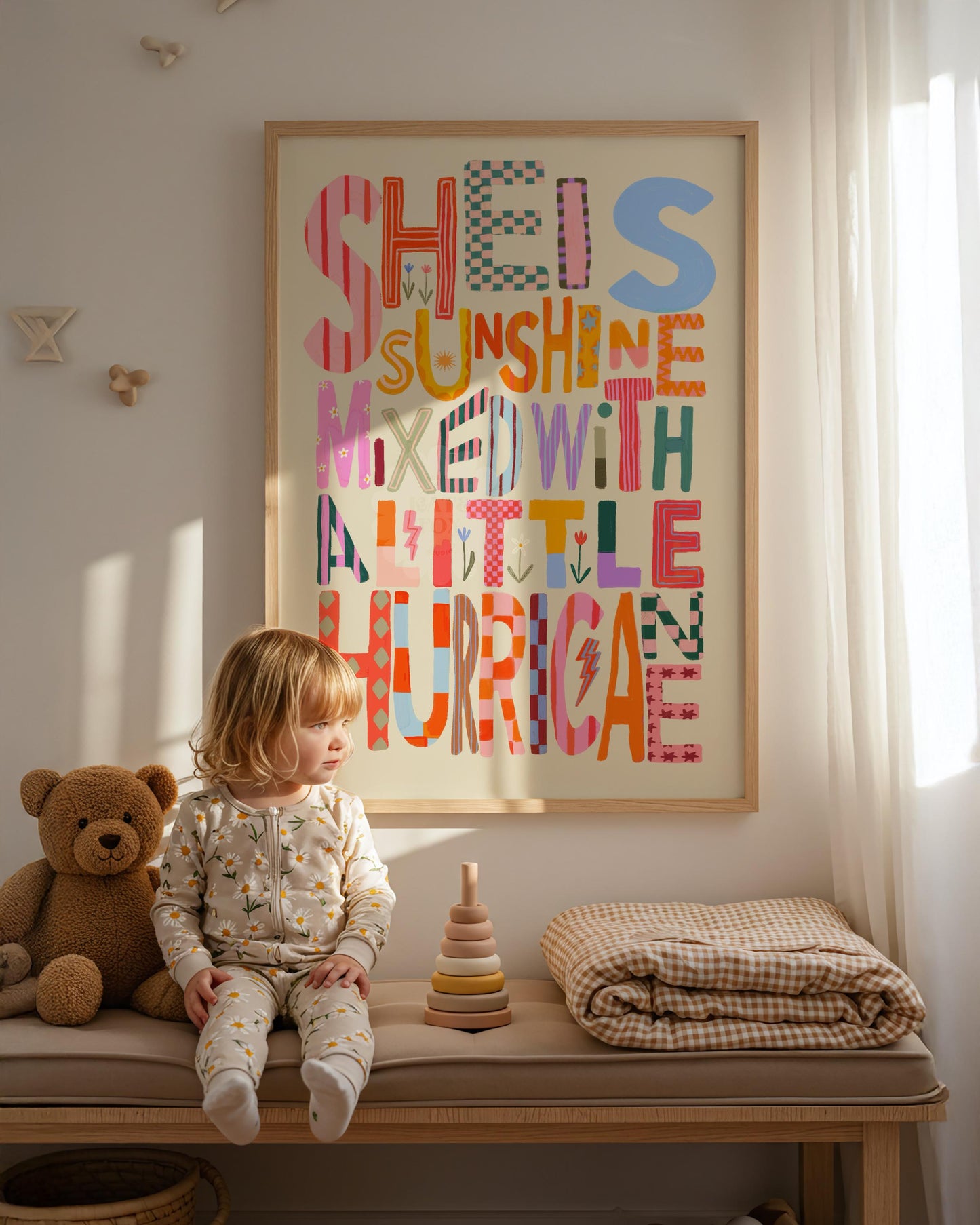 She is Sunshine Art Print: Colorful Typography, Positivity Wall Art, Hurricane