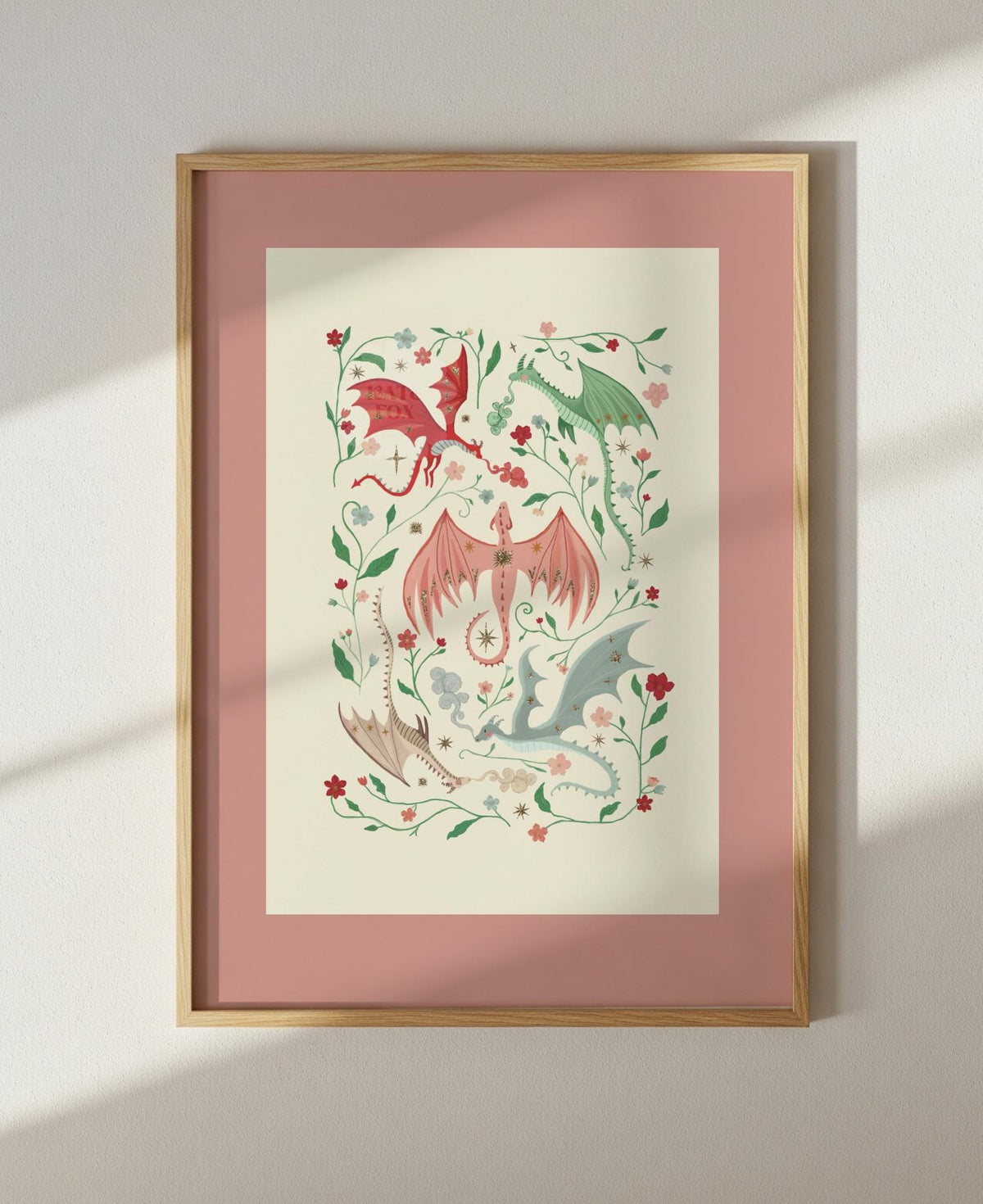 Pink Dragons: Colorful Fairytale Magical Typography Wall Art